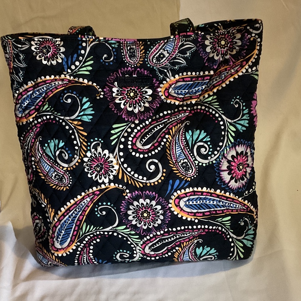 Quilted Black Paisley Tote Bag in Multicolor